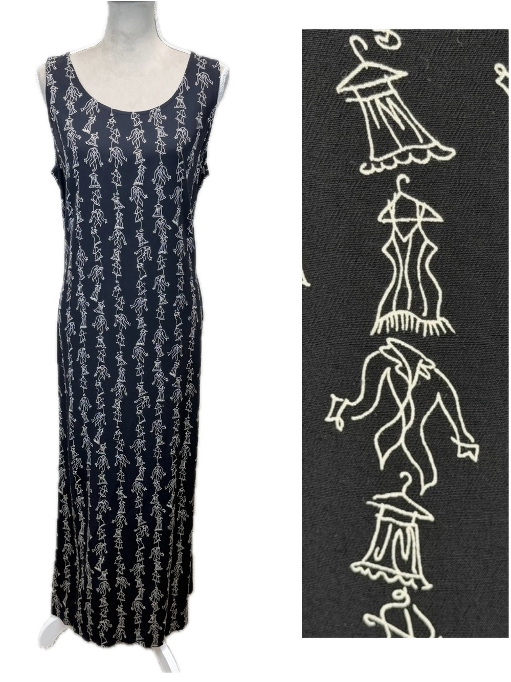 Vintage David Dart Novelty Print Column Maxi Dress M / L Art To Wear Whimsical
